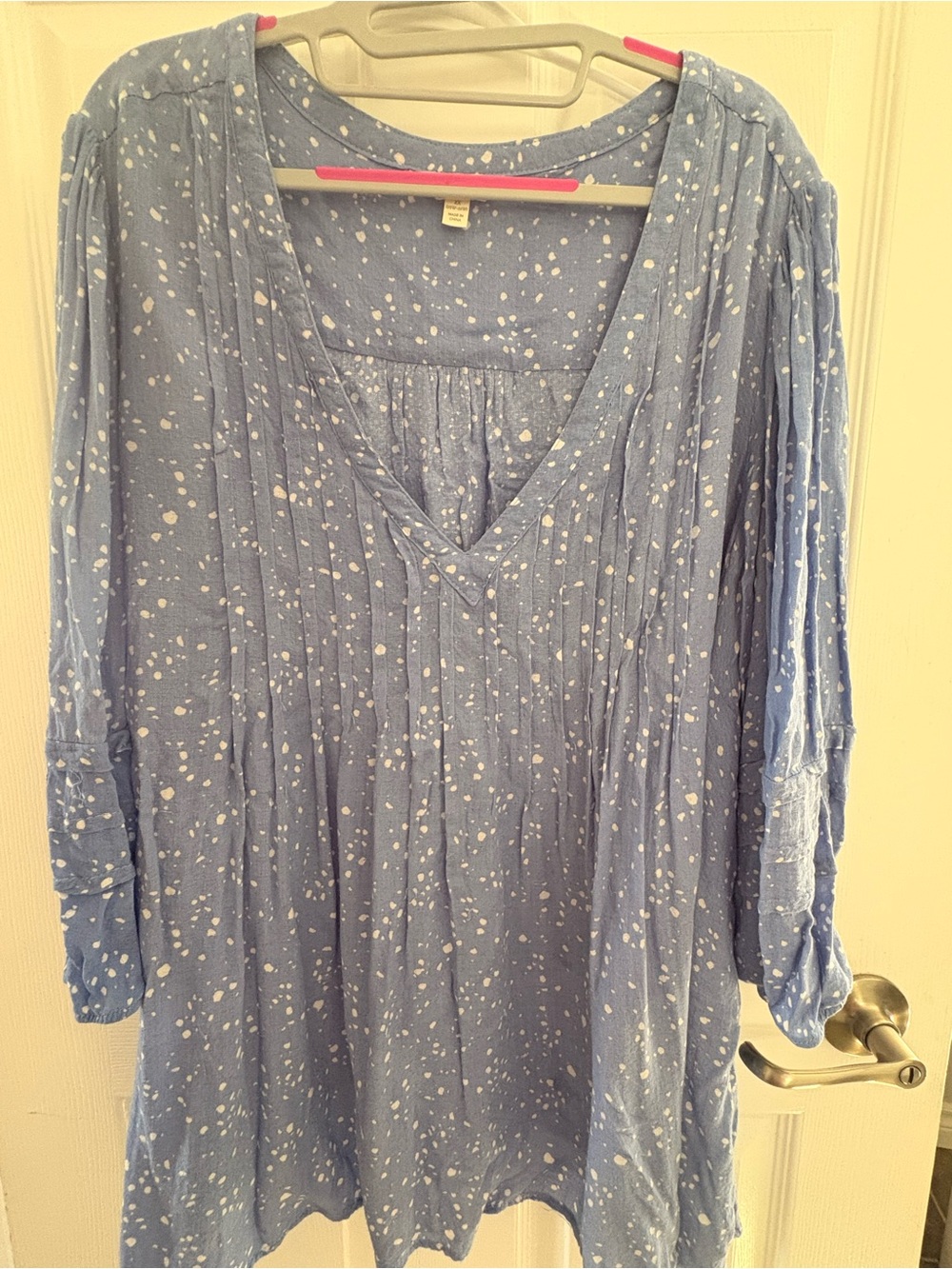 Size 20W Terra & Sky Light Blue Speckled V-Neck Tunic - Picture 2 of 12